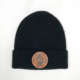 custom black beanie with leather logo